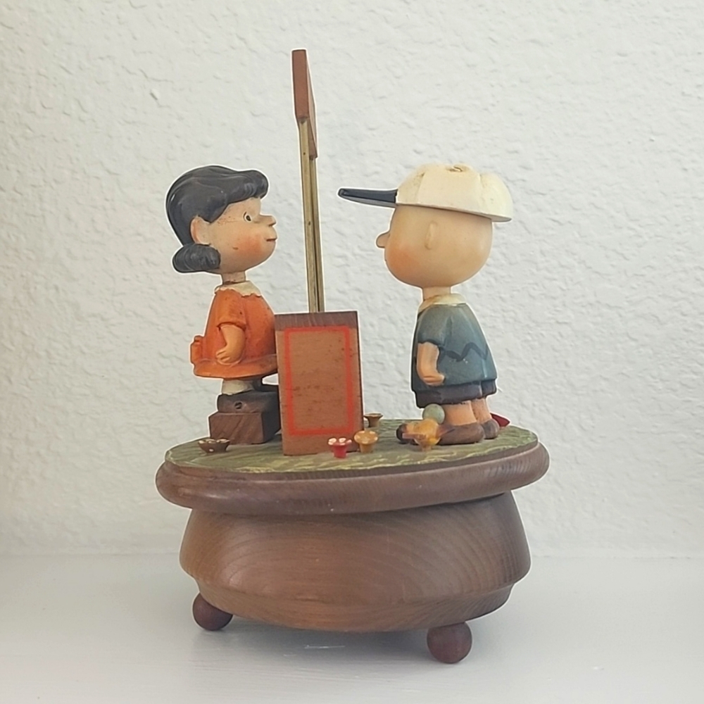 Anri Vintage Peanuts Music Box Charlie Brown Lucy Psychiatric Help 1968 - Picture 2 of 5